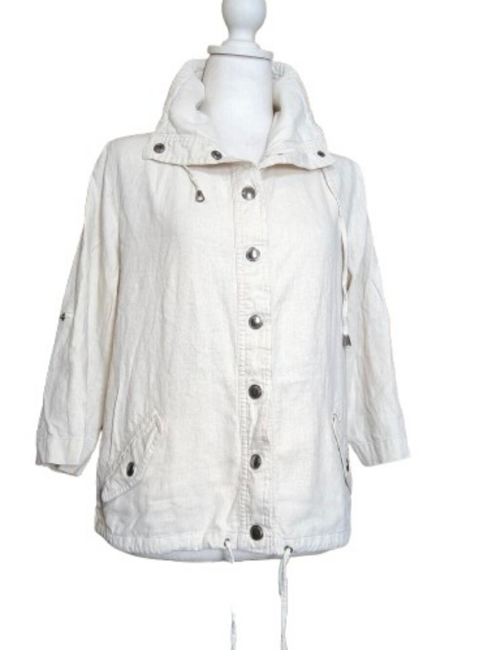 Christopher & Banks Linen Blend Utility Jacket Women Medium Ivory Safari Coastal